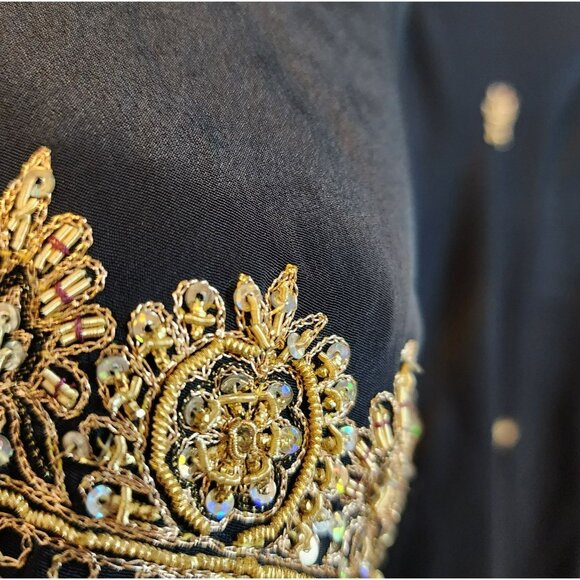 2pc Punjabi Suit Est. L Navy Gold Embroidered + Sequins Desi Festival Ethnicwe - Picture 8 of 9